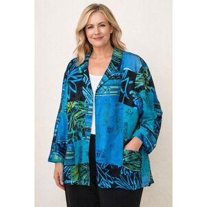 CHICO'S Size XL Oriental Art-To-Wear Patchwork Blazer Jacket -2489